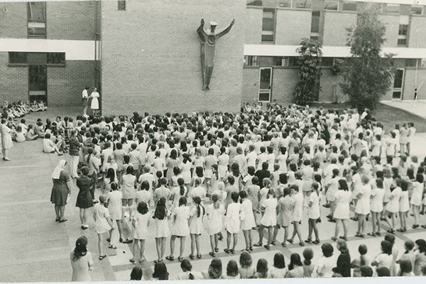 Assembly in Jordan Courtyard c.1975